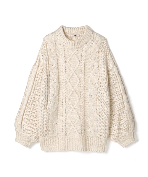 GRL（グレイル）の「ケーブル柄ボリューム袖ニットプルオーバー（ニット/セーター・レディース・ベージュ/アイボリー/モカ/グレー・F/Ｆ）」の2枚目の写真