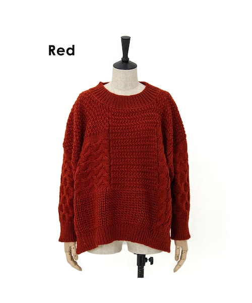 Sheson(シーズン)の「Sheson(シーズン)セレクト ケーブルパッチワークニット(ニット/セーター・レディース・ベージュ/レッド/ブラック・Mサイズ)」の3枚目の写真