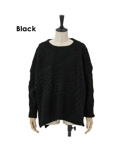 Sheson(シーズン)の「Sheson(シーズン)セレクト ケーブルパッチワークニット(ニット/セーター・レディース・ベージュ/レッド/ブラック・Mサイズ)」の2枚目の写真