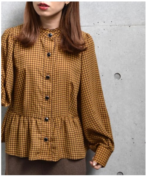 専用 sheller 千鳥柄　ペプラム　トップス w closet（ダブルクローゼット）の「千鳥柄ぺプラムギャザーブラウス