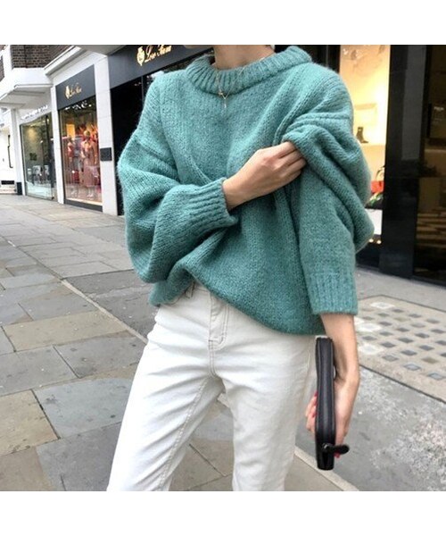 cocounsecret（ココアンセクレ）の「シンプル ニット（ニット/セーター・レディース・グリーン・ワンサイズ）」の1枚目の写真