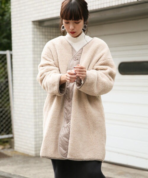 LOWRYS FARM（ローリーズファーム）の「リバーシブルボアコート（ジャケット/アウター・オフ×カーキ/ベージュ×ベージュ/カーキ×カーキ）」の5枚目の写真