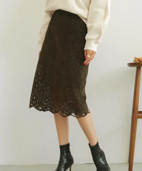 DHOLIC（ディーホリック）の「ウェーブヘムレーススカート（スカート・レディース・ブラック/グリーン/イエロー・FREE）」の2枚目の写真