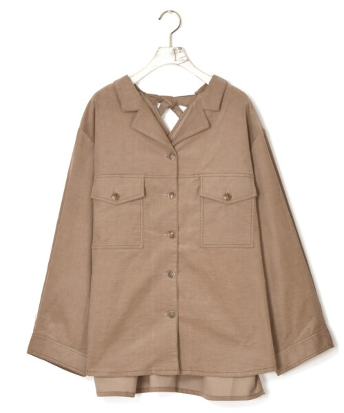 w closet(ダブルクローゼット)の「コーデュロイ後ろリボンBigシャツ(トップス・レディース・グレージュ/キャメル/パープル・FREE)」の1枚目の写真