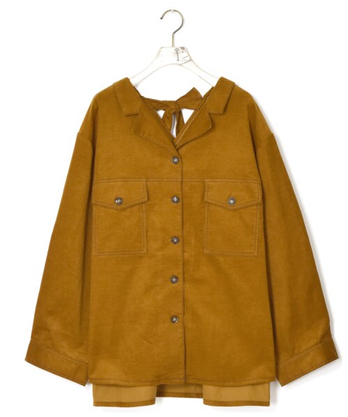 w closet(ダブルクローゼット)の「コーデュロイ後ろリボンBigシャツ(トップス・レディース・グレージュ/キャメル/パープル・FREE)」の2枚目の写真