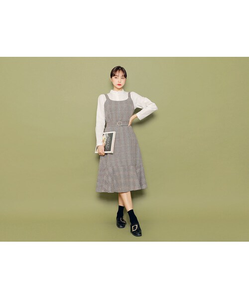HOTPING(ホッピン)の「リングベルトSETチェックビスチェワンピース(ワンピース・レディース・ブラウン/ブラック・1(XS-S)/2(M-L)/3(L-XL))」の1枚目の写真