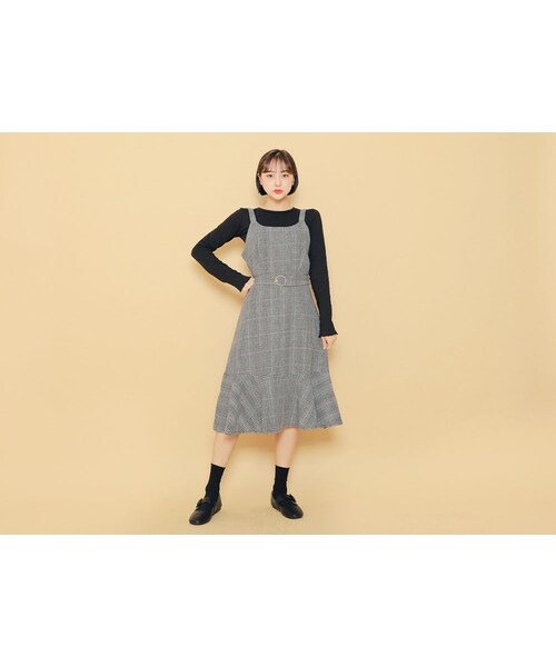 HOTPING(ホッピン)の「リングベルトSETチェックビスチェワンピース(ワンピース・レディース・ブラウン/ブラック・1(XS-S)/2(M-L)/3(L-XL))」の2枚目の写真
