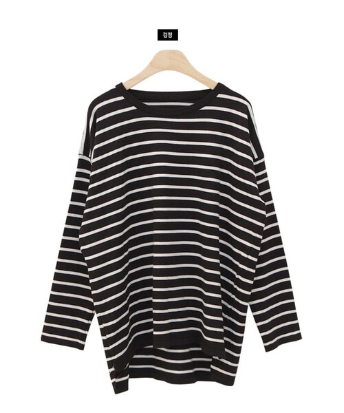 Dailyabout（デイリーアバウト）の「アンバランスヘムボーダーニット（ニット/セーター・レディース・ベージュ/ブラック・FREE）」の2枚目の写真