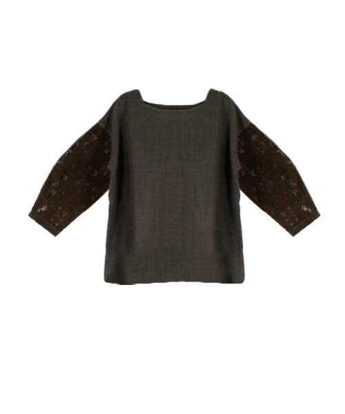 STYLEBLOCK（スタイルブロック）の「サカリバ×フロッキーレース切り替えトップス（シャツ/ブラウス・レディース・アイボリー/カーキ/ネイビー/ブラック・M）」の3枚目の写真