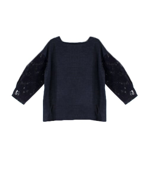 STYLEBLOCK（スタイルブロック）の「サカリバ×フロッキーレース切り替えトップス（シャツ/ブラウス・レディース・アイボリー/カーキ/ネイビー/ブラック・M）」の4枚目の写真