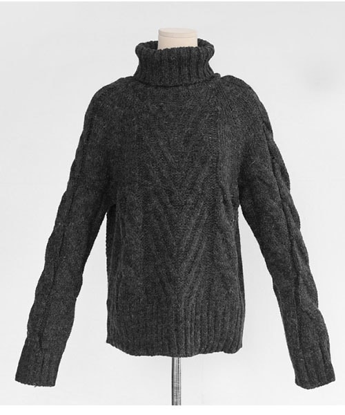 DHOLIC(ディーホリック)の「ラグランタートルネックケーブルニット(ニット/セーター・レディース・グレー/ピンク/ブラック/ホワイト/イエロー・FREE)」の3枚目の写真