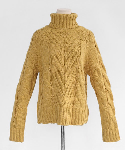 DHOLIC(ディーホリック)の「ラグランタートルネックケーブルニット(ニット/セーター・レディース・グレー/ピンク/ブラック/ホワイト/イエロー・FREE)」の4枚目の写真