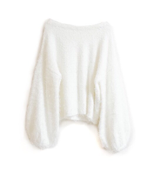 Tiffee SELECT（ティフィーセレクト）の「ボートネックバルーン袖シャギーニットセーター（ニット/セーター・レディース・ブラック/ホワイト・M）」の5枚目の写真