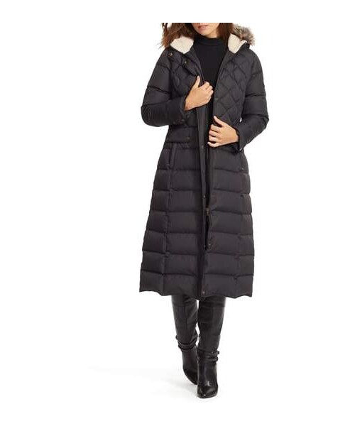 faux fur trim long quilted coat lauren ralph lauren