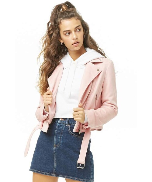 FOREVER 21(フォーエバー トゥエンティーワン)の「Forever 21 Faux Suede Moto Jacket(ジャケット/アウター・レディース・Green/Brown/Pink・Small/Medium/Large)」の3枚目の写真