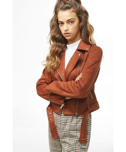 FOREVER 21(フォーエバー トゥエンティーワン)の「Forever 21 Faux Suede Moto Jacket(ジャケット/アウター・レディース・Green/Brown/Pink・Small/Medium/Large)」の2枚目の写真