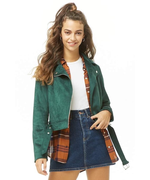 FOREVER 21(フォーエバー トゥエンティーワン)の「Forever 21 Faux Suede Moto Jacket(ジャケット/アウター・レディース・Green/Brown/Pink・Small/Medium/Large)」の1枚目の写真