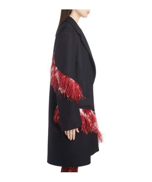 DRIES VAN NOTEN(ドリスヴァンノッテン)の「Dries Van Noten Ostrich Feather Trim Wool Blend Reefer Coat(ジャケット/アウター・レディース・Blue・4 Us / 36 Fr/6 Us / 38 Fr/8 Us / 40 Fr/2 Us / 34 Fr/10 Us / 42 Fr/12 Us / 44 Fr)」の3枚目の写真