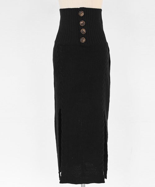 DHOLIC（ディーホリック）の「ボタンスリットニットスカート（スカート・レディース・ブルー/ホワイト/ブラック・FREE）」の3枚目の写真