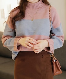 DHOLIC | 配色ボーダーハイネックニット(ニット/セーター)