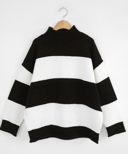 DHOLIC（ディーホリック）の「配色ボーダーハイネックニット（ニット/セーター・レディース・ピンク/ブラック/ブルー・FREE）」の2枚目の写真