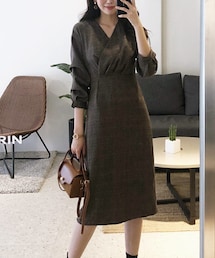 DHOLIC | ギャザースリーブチェックワンピース(ワンピース)