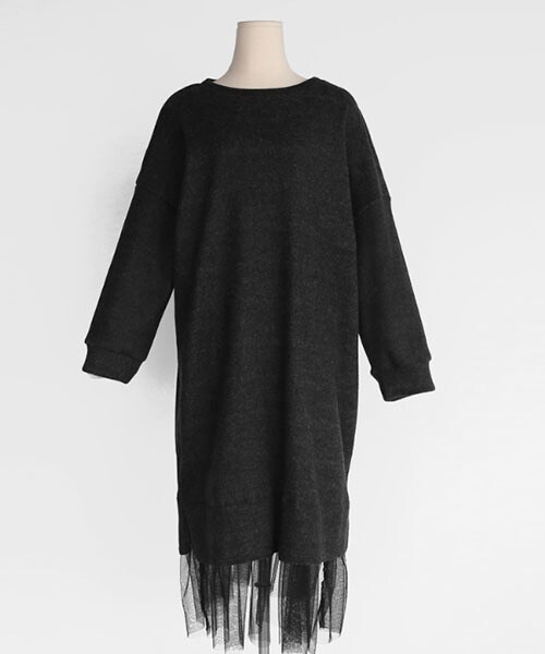 DHOLIC（ディーホリック）の「シフォンヘム起毛ロングワンピース（ワンピース・レディース・ベージュ/ブラック・FREE）」の2枚目の写真