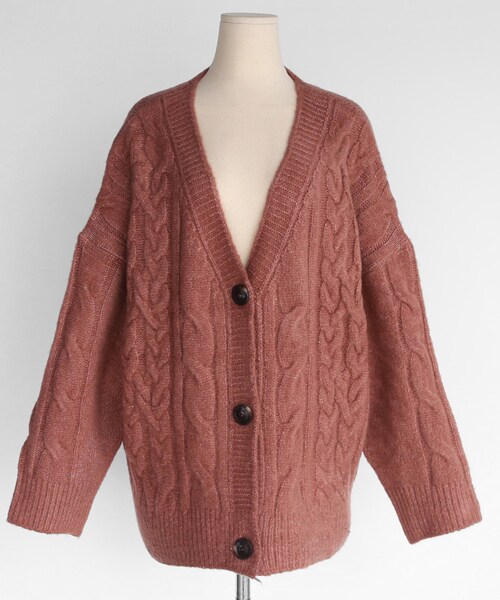 DHOLIC（ディーホリック）の「ケーブルニットカーディガン（カーディガン/ボレロ・レディース・グレー/ブラウン/ホワイト/レッド・FREE）」の4枚目の写真