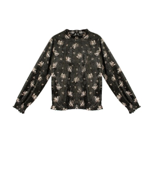 STYLEBLOCK（スタイルブロック）の「ベロア花柄シャーリングネックトップス（Tシャツ/カットソー・レディース・ベージュ/キャメル/カーキ/ブラック・M）」の3枚目の写真