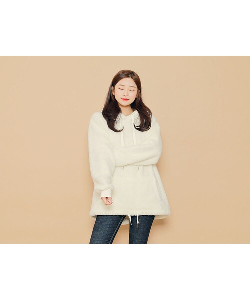 HOTPING(ホッピン)の「フロントポケットボアパーカー(その他トップス・レディース・アイボリー/ブラック・1(フリーサイズ)/2(L-XL))」の1枚目の写真
