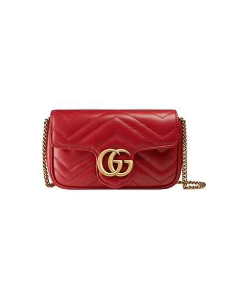 GUCCI（グッチ）の「Gucci Supermini GG Marmont 2.0 Matelasse Leather Shoulder Bag（ショルダーバッグ・レディース・Black/Red/White・One Size）」の4枚目の写真