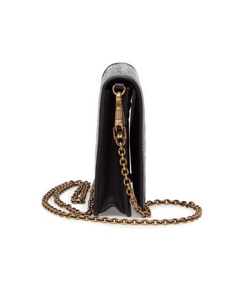 BOTTEGA VENETA(ボッテガヴェネタ)の「Bottega Veneta Textile, Lambskin Leather & Genuine Snakeskin Wallet on a Chain(財布・レディース・Metallic・One Size)」の2枚目の写真