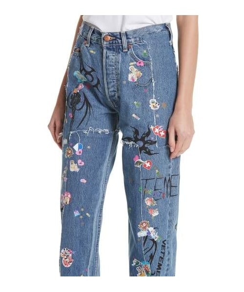 ヴェトモン VETEMENTS　デニム パンツ レディース VETEMENTS ヴェトモン ワイドダメージデニムパンツ ブラック