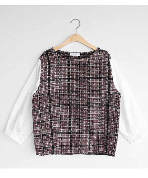 DHOLIC（ディーホリック）の「チェックコントラストブラウス（シャツ/ブラウス・レディース・ブラック/ピンク/ブルー/ブラウン・FREE）」の4枚目の写真