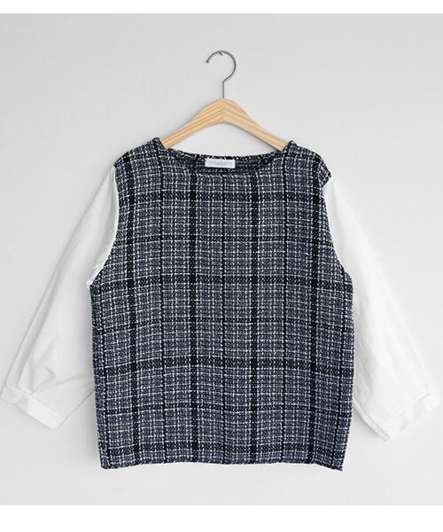 DHOLIC（ディーホリック）の「チェックコントラストブラウス（シャツ/ブラウス・レディース・ブラック/ピンク/ブルー/ブラウン・FREE）」の3枚目の写真