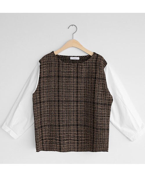 DHOLIC（ディーホリック）の「チェックコントラストブラウス（シャツ/ブラウス・レディース・ブラック/ピンク/ブルー/ブラウン・FREE）」の2枚目の写真