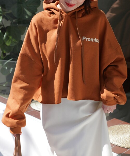 DHOLIC(ディーホリック)の「裏起毛Promise.フードプルオーバー(スウェット・レディース・オレンジ/ホワイト/ブラック・FREE)」の1枚目の写真