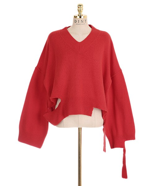 DINT（ディント）の「ナチュラルカッティングニットトップス（ニット/セーター・レディース・퍼플/그린/레드/그레이・one(44~66size)）」の5枚目の写真