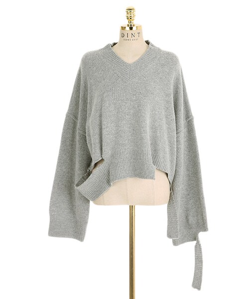 DINT（ディント）の「ナチュラルカッティングニットトップス（ニット/セーター・レディース・퍼플/그린/레드/그레이・one(44~66size)）」の2枚目の写真