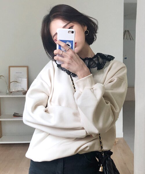 DHOLIC（ディーホリック）の「裏起毛ハーフネックスウェット（スウェット・レディース・ブルー/ホワイト/パープル/ブラック/イエロー・FREE）」の2枚目の写真