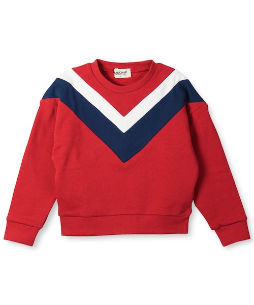 RADCHAP（ラッドチャップ）の「配色切替裏起毛トレーナー（スウェット・キッズ・エンジ/ネイビーブルー・80cm～140cm）」の2枚目の写真