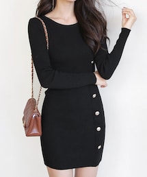 DHOLIC | ゴールドボタンスリムニットワンピース(ワンピース)