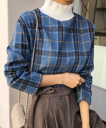 DHOLIC | リブハイネックチェックブラウス(シャツ/ブラウス)