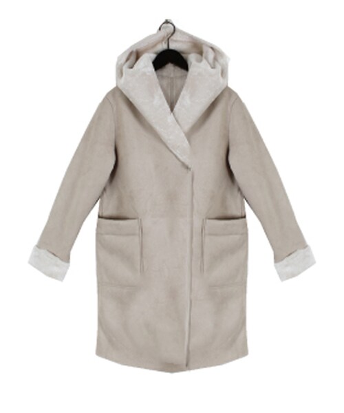 STYLEBLOCK（スタイルブロック）の「フェイクムートンフーディコート（その他アウター・レディース・ライトベージュ/ベージュ/キャメル/ブラウン/ブラック・M）」の2枚目の写真