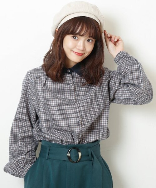 RAY CASSIN（レイカズン）の「衿付きチェックブラウス（トップス・レディース・赤/イエロー/ベージュ・FREE）」の3枚目の写真