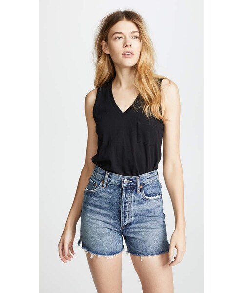 madewell(メイドウェル)の「Madewell Whisper Cotton V Neck Pocket Tank(タンクトップ・レディース・White/Black・XS/S/M/L)」の2枚目の写真