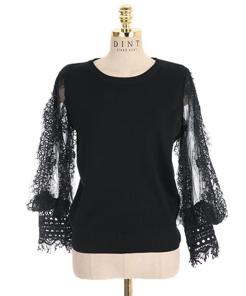 DINT（ディント）の「レースディテールブラウス（シャツ/ブラウス・レディース・베이지/블랙・one(44~66size)）」の2枚目の写真