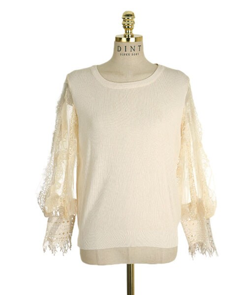 DINT（ディント）の「レースディテールブラウス（シャツ/ブラウス・レディース・베이지/블랙・one(44~66size)）」の3枚目の写真