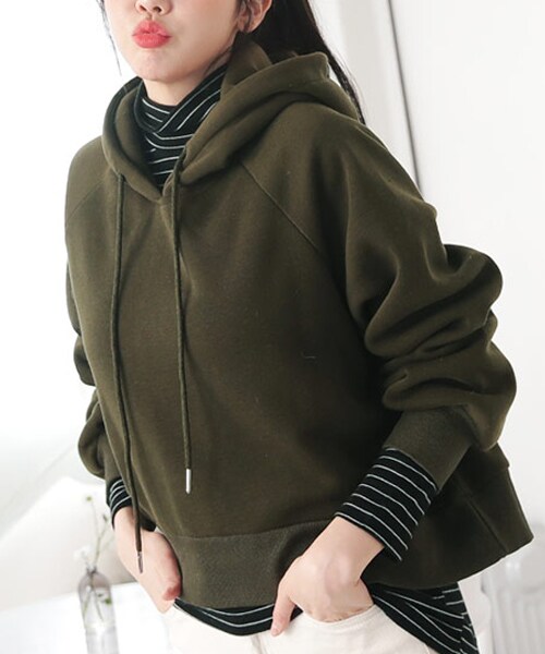 DHOLIC（ディーホリック）の「裏起毛ラグランフードプルオーバー（パーカー・レディース・グレー/ホワイト/その他/グリーン/パープル/ブラック/ブラウン・FREE）」の5枚目の写真