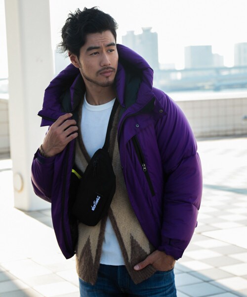 【河田フェザー×BAYFLOW】 BAYFLOW フード付き紫ダウンジャケット BAYFLOW（ベイフロー）の「フードブルゾン（）」 - WEAR